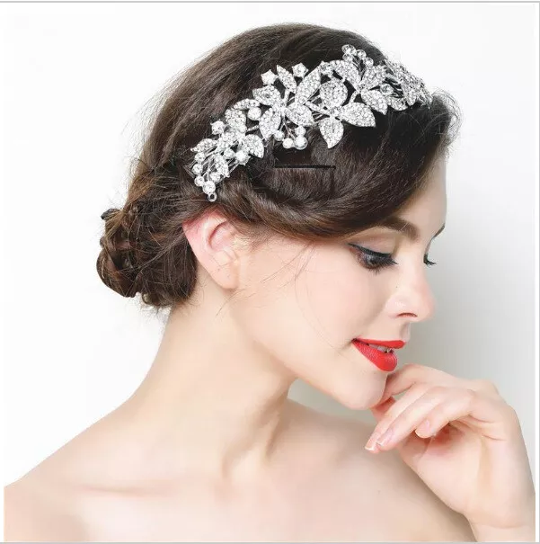 Fashion Women Bridal Wedding Flower Diamond Crystal Rhinestones Hair Clip Comb