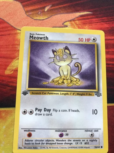 Meowth 1st Edition 56/64 1999 Pokémon Karte Dschungel | Neuwertig - NEUWERTIG 3