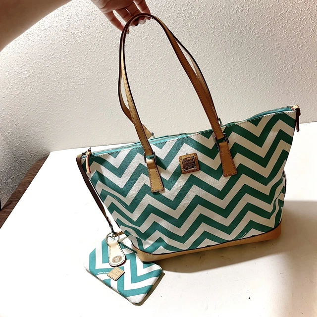 NWOT Dooney & Bourke Large Chevron Shopper Tote & Coin Purse + Keychain Set