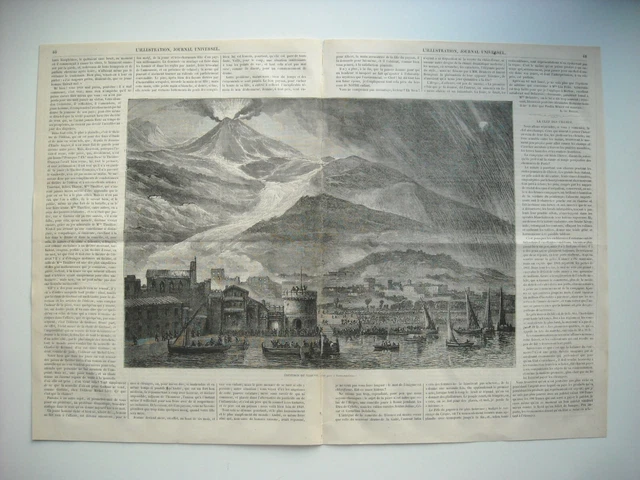 1862 Engraving. Italy. The Eruption Of Vesuvius. Torre-Del-Greco View.