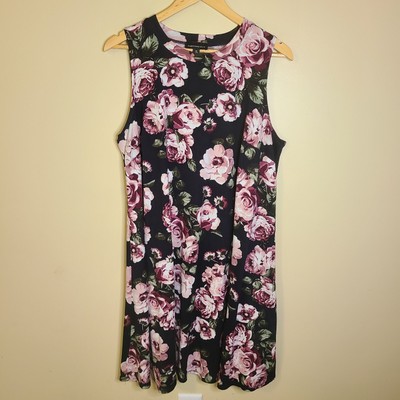 Fortune & Ivy Women's Plus Sleeveless Madia Brush Knit Dress Black Pink Size 1X