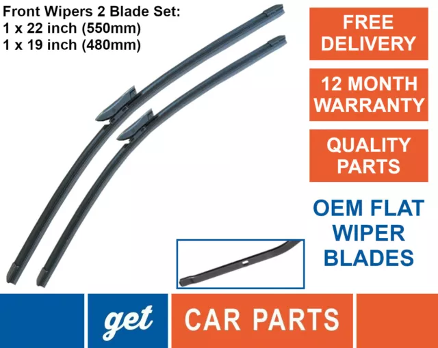 Front Wiper Blades (22" + 19") for Dacia Sandero from 2015 onwards Exact Fit OEM