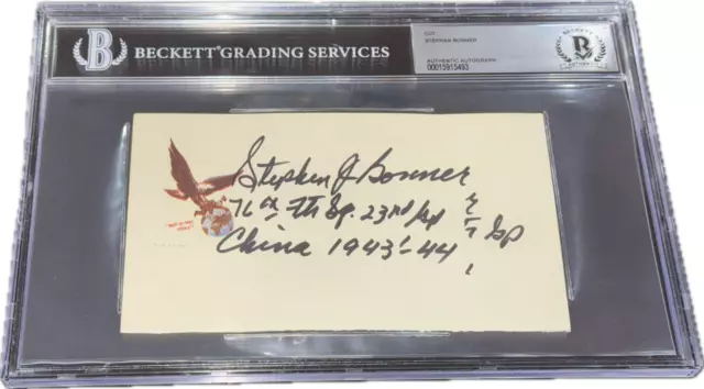 Stephen Bonner "WWII Ace Pilot & Flying Tigers" Signed Autograph Cut BAS Beckett