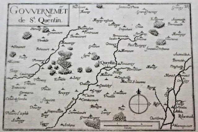 Tassin, Carte du gouvernement de Saint-Quentin, Somme, Aisne, gravure, 1634