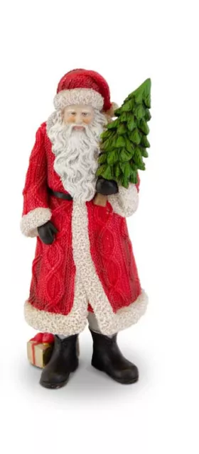 New Primitive Christmas OLD WORLD SANTA WITH TREE RED KNIT COAT FIGURINE Figure