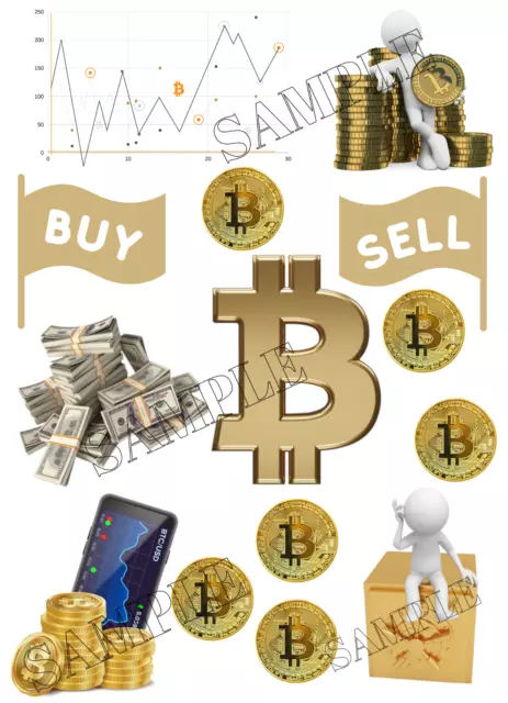 Bitcoin BTC / Cryptocurrency Edible Cake Topper and stripes, Birthday Party Deko