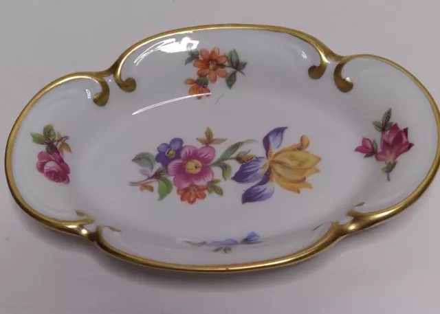 Vtg. Jimenau Graf Von Henneberg Foral Porcelain Trinket Dish Gold Gilt Trim Edge