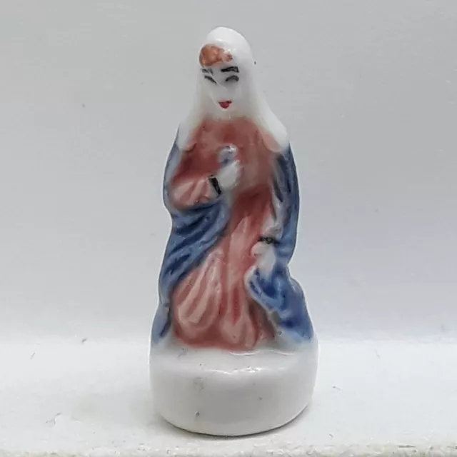 Fève Vierge Marie santon en porcelaine émaillée Crèche Nativité (B04Q)