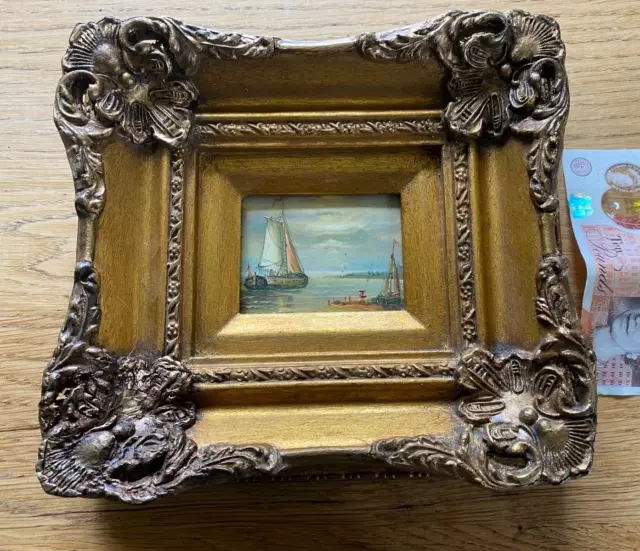 19th century miniature oil painting signed gilt frame.