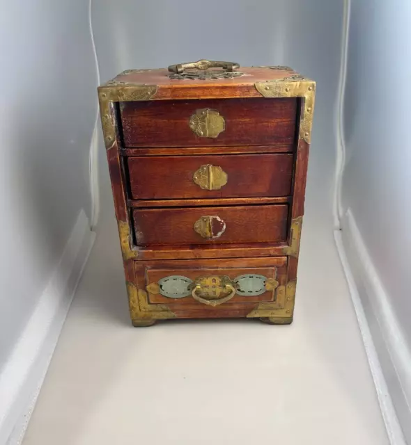 Vintage Shanghai Chinese Rosewood Jewelry box with Hand carved Jade