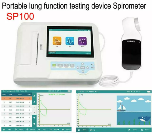 Portable Spirometer Touch screen Lung Function Printer Calibration 7" Color New