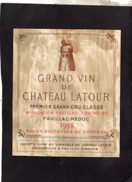 Pauillac 1Er Gcc Etiquette Chateau Latour 1958 §14/06/23