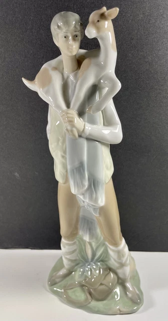Vintage Retired Lladro Figurine #4506 Shepherd Boy With Goat Glossy 11"
