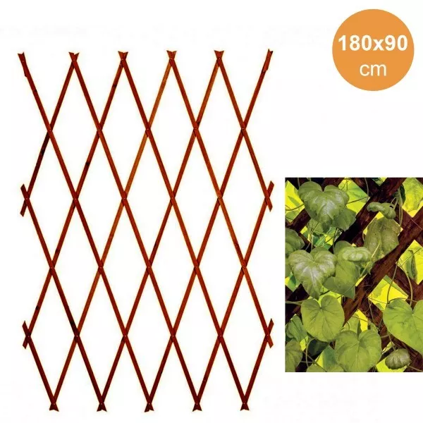 Traliccio Rete Estensibile In Legno Scuro Per Parete Da Giardino Piante 180x90cm