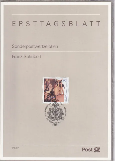 Ersttagsblatt ETB 1/1997 - "200. Geburtstag von Franz Schubert" - Stempel Bonn
