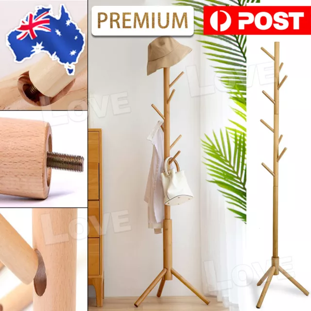 Wooden Coat Stand Storage Rack Clothes Hanger Hat Tree Jacket Bag Umbrella Hook