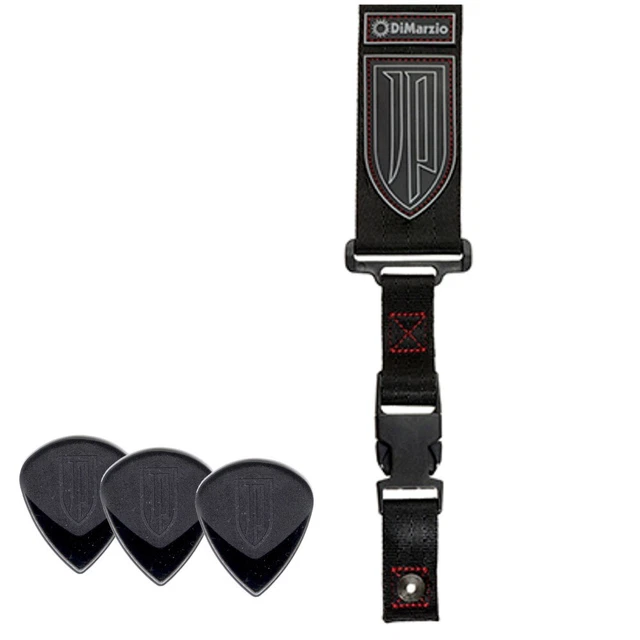 DiMarzio John Petrucci ClipLock Guitar Strap 2" Black Nylon / Red, Dunlop Picks
