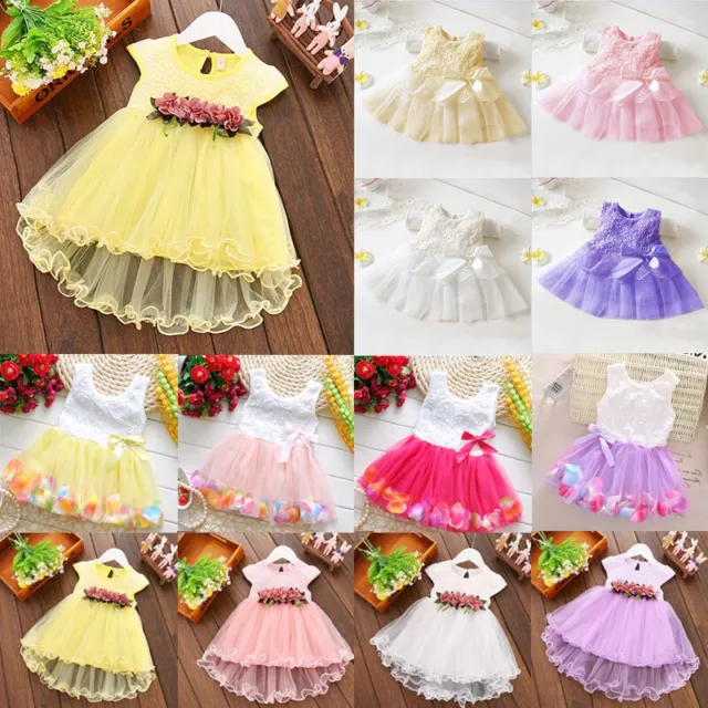 Baby Flower Girls Princess Party Lace Tulle Tutu Dress Gown Wedding Bridesmaid