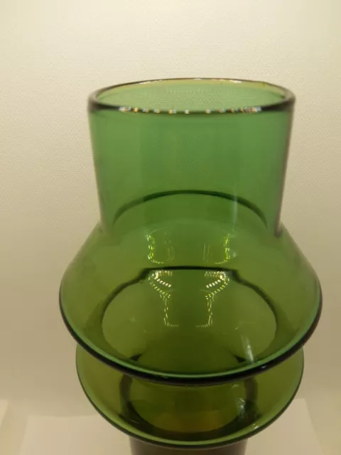 Riihimaki Riihimaen Aladin Glass Vase 10" 2 tone green amber Finland 2