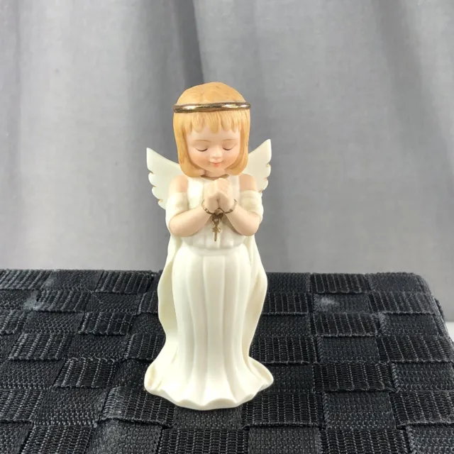 VTG Porcelain Home Interior Angel Praying figurine 4.5" Girl W/ Rosery #12245-04