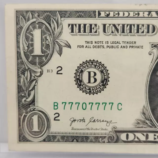 B 77707777 C : BINARY Near Solid 7s $1 One Dollar Bill Fancy Serial Number 2