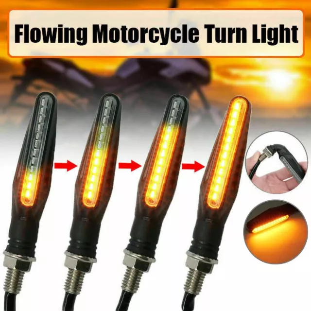 4X Motorcycle Indicators LED Turn Signal Flowing Water Light Amber Blinker Lamp