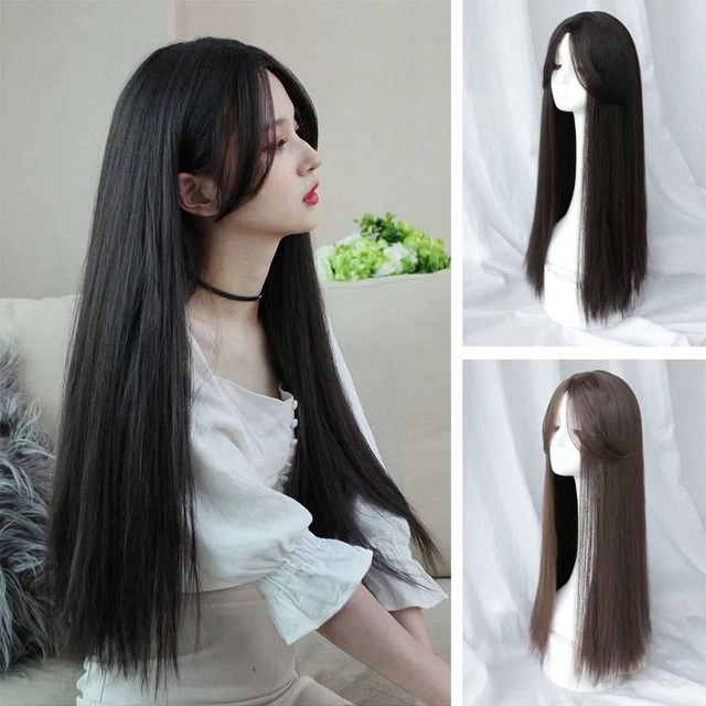 Real Heat Resistant Head Cover Full Wig Straight Hair Cosplay Natural Wigs
