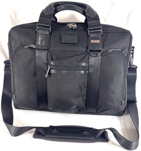 TUMI Black Nylon & Leather Laptop Briefcase Slim Alpha Crossbody Bag Unisex