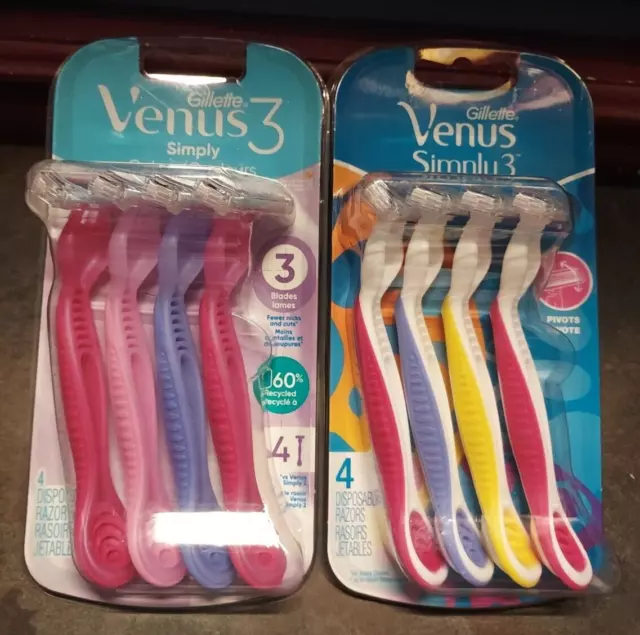 2 Packs Gillette Venus Simply 3  ~4 Disposable Razors~Each