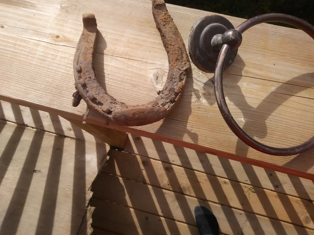 Horseshoe antique with nails studs towel ring holder rustic