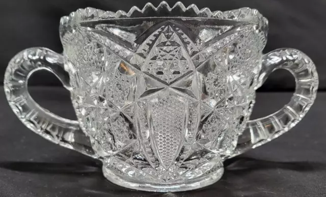 McKee Fentec PresCut EAPG Glass Crystal Sugar Bowl Saw Tooth Edge Appr 3" Tall 2