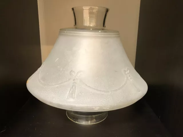 Vintage Rare Shaped Glass Oil Kerosene Lamp Shade Satin & White, 9 1/2" Tall
