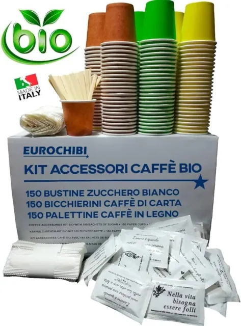 4 Kit Accessori Per Caffe' 600 Bicchieri 600 Bustine Di Zucchero 600 Palette