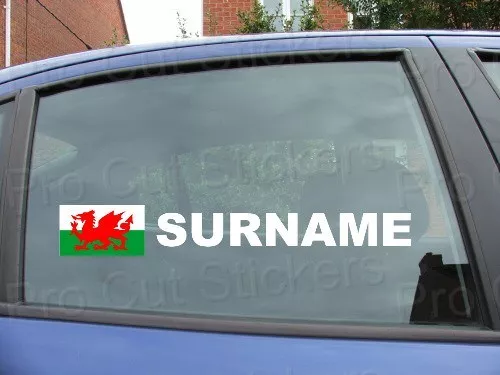 x2 Rally Tag Name Surname Car Window Stickers Decals Wales Welsh Flag ref:16