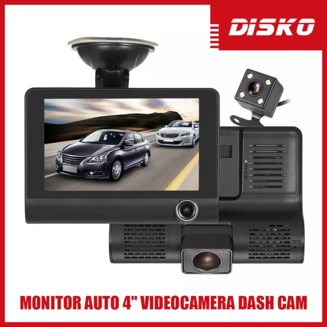 Monitor Auto 4" Videocamera Dash Cam Full Hd 1080P Cardvr Wdr 3 Lenti V Notturna