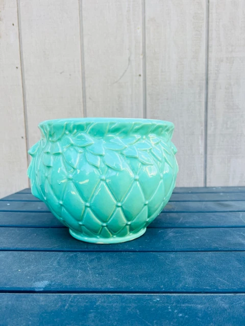Vintage McCoy Pottery Mint Green/aqua Diamond Quilted Jardiniere Planter