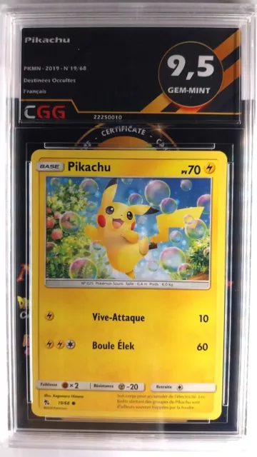 Pikachu Gradée CGG 9.5 Gem-Mint FRANCAIS Destinées Occultes 19/68 22250010