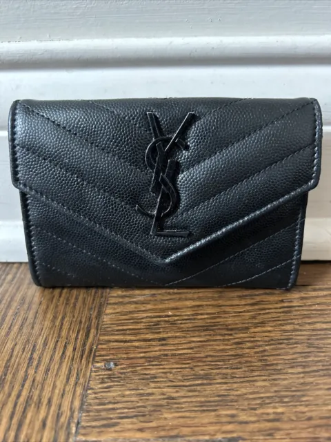 Saint Laurent Matelasse Grain de Poudre Monogram Envelope Small Wallet Flap