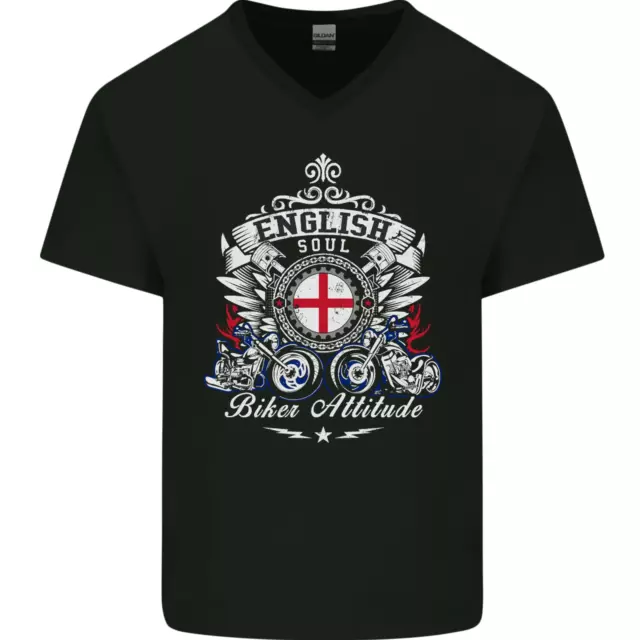English Soul Biker Attitude Bike Motorcycle Mens V-Neck Cotton T-Shirt