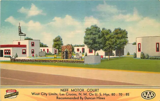Linen Roadside Postcard Neff Motor Court Motel, Las Cruces, New Mexico