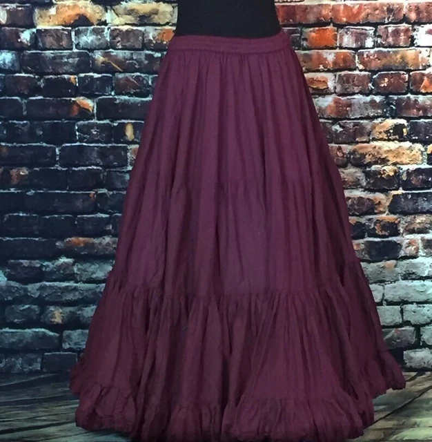 Indiano Marrone Fronzoli Gonna Cotone Allegra Solido Lunga Festa Spiaggia Wear