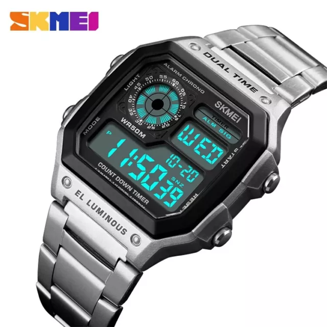 SKMEI Waterproof Mens Women Classic Digital Stainless Steel Sport Wristwatch