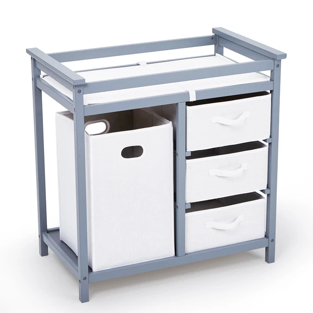 3 Drawers Basket Baby Wooden Changing Table Multipurpose Home Furniture W/ Pad