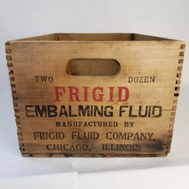 Vintage Wooden Frigid Embalming Fluid Crate Box Halloween Decor Chicago Morbid