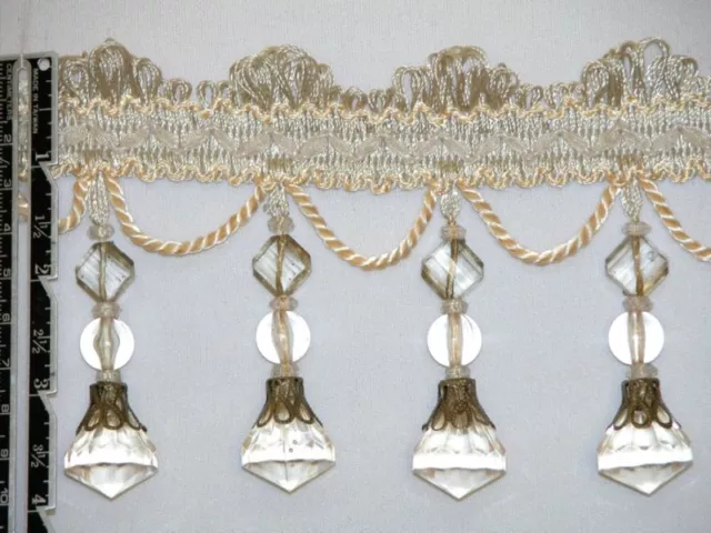 4" Exquisite Tassel Fringe Trim Ivory White Crystal Bead Per Yard