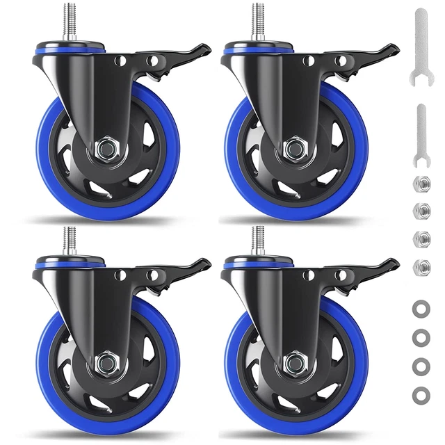 5 Inch Stem Caster Wheels Heavy Duty with Dual Locking 2200Lbs, Threaded Stem x