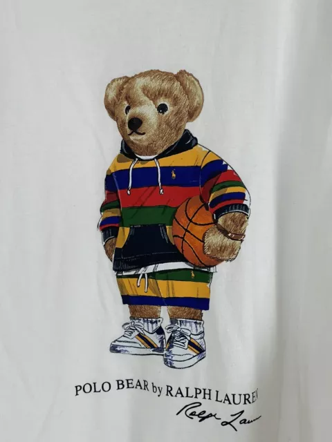 NWT Polo Ralph Lauren "Basketball Bear" Ringer Tee Shirt in White 6XB