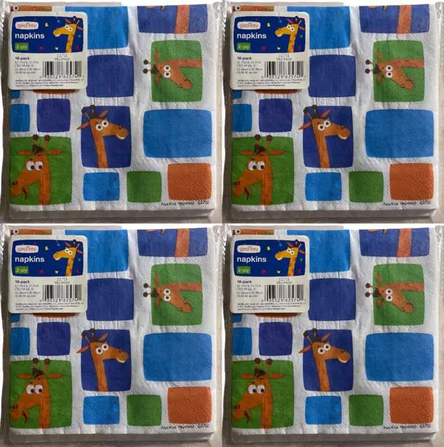 FOUR 16-Packs of Geoffrey The Giraffe Toys 'r Us BIRTHDAY PARTY 2ply Napkins 15z