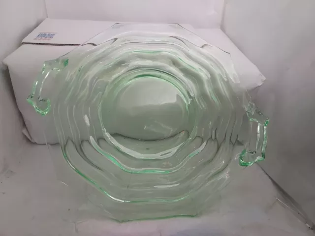Jenkins Glass Uranium Glass Ocean Wave 190 Handled Platter USA 12" Diameter