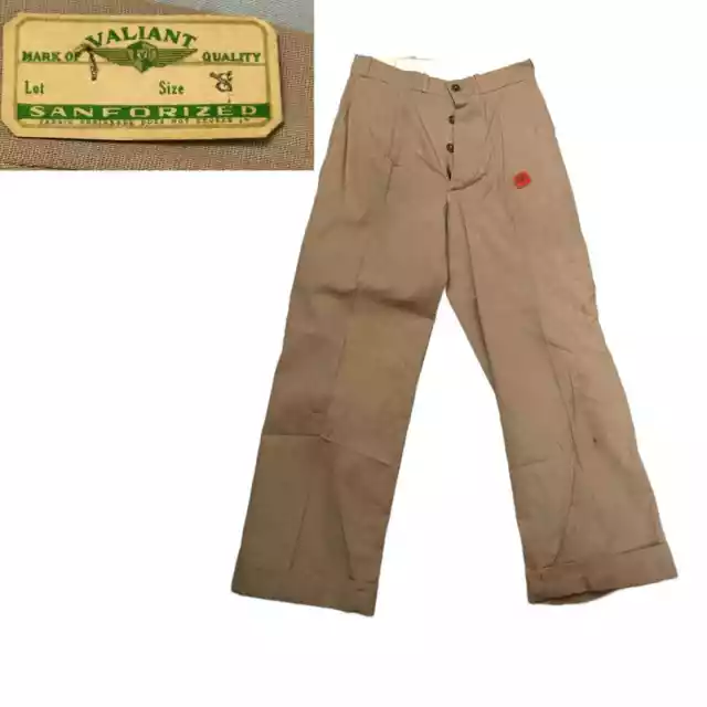 1940s Deadstock Button Fly Cotton Khaki Workwear Pants / Boys 8 *